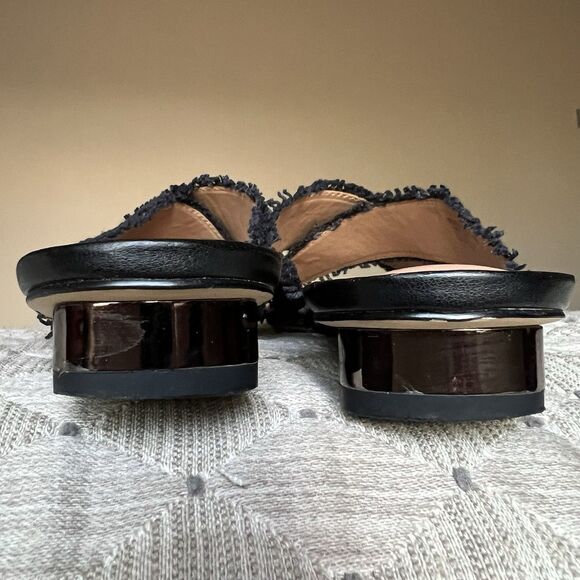 Halston Heritage Estella Black Canvas Sandal Women’s US 6 M Frayed Edge Low Heel - Picture 11 of 16